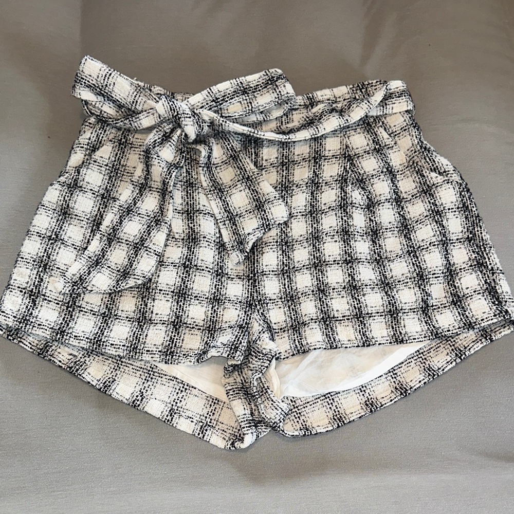High Waist Plaid Women's Shorts with Bow